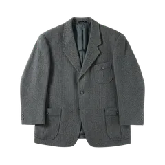 ハリスツイード Harris Tweed ジャケット 厚手 ヘリンボーン柄 ウール100％ ポケット 肩パッド 深緑 ダークグレー系 996254のサムネイル