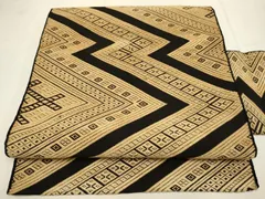 平和屋着物●八寸名古屋帯　こぎん刺し　幾何学文様　黒地　綿　逸品　DABD2113duのサムネイル