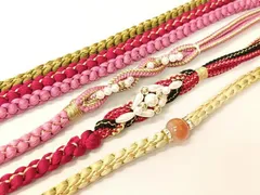 平和屋着物▼和装小物　帯締め３本セット　振袖用　飾り付き　天然石　ラインストーン　パール　金糸　逸品　CABC2423vp