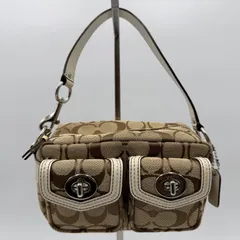 COACH（コーチ） シグネチャー キャンバス ミニショルダーバッグ ダブルポケット ベージュ系