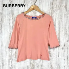 BURBERRY BLUE LABEL バーバリーブルーレーベル ホース ロゴ刺繍 ノバチェック フリル 五分袖 カットソー ピンク レディース トップス