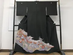 平和屋着物■豪華黒留袖　駒刺繍　尾長鳥花文　金彩　正絹　逸品　CABD3060xi