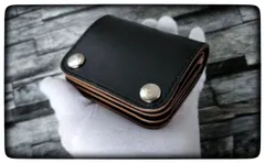 ◆お札を折らない　コンパクト◆　トラッカーウォレット　ミニ　◆サドル茶芯ブラック