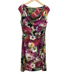 RalphLauren(ラルフローレン) ワンピース サイズ12 L レディース美品  - パープル×マルチ 半袖/ひざ丈/花柄/LAUREN