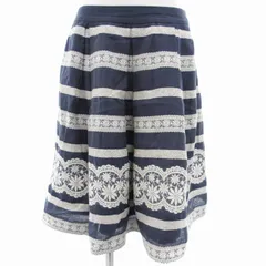 エムズグレイシー M'S GRACY フレアスカート ひざ丈 刺繍 38 青 ブルー 白 ホワイト /OU