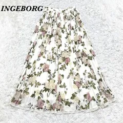 【美品】INGEBORG マキシ丈プリーツスカート花柄 M オフホワイト