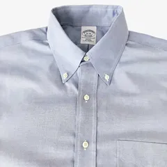 【16-34】Brooks Brothers ポロカラーBD(ボタンダウン)シャツ ブルー無地  / ピンポイントオックスフォード / Slim Fit ノンアイロン コットン100% ポケット有 メンズL相当