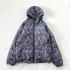 フード付き中綿ジャケット　カモフラ柄　総柄　迷彩（L） グレー　ボリュームネック 防寒