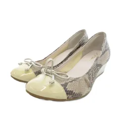 コールハーン COLE HAAN NIKE AIR TALI LACE WEDGE エアタリーレースウェッジ パンプス トゥ切替 パイソン柄 リボン 6.5 サンドベージュ系 /UO ■GY19