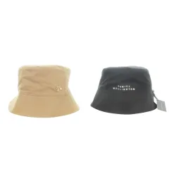 ダニエルウェリントン DANIEL WELLINGTON バケットハット リバーシブル コットン ロゴプレート ロゴ刺繍 ワンポイント 63cm ベージュ 黒 ブラック /AH2 ■GY99