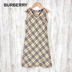 00s BURBERRY BLUE LABEL バーバリーブルーレーベル ホースロゴ刺繍 ノバチェック ノースリーブ ストレッチ Aライン ワンピース ベージュ