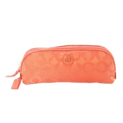 コーチ COACH ポーチ コスメ ペンシル ナイロン ジャカード レザー 革 オプアート ロゴ ピンク コーラル 45108 /CK20 ■GY11