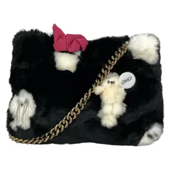 Demodee(デモデ) ショルダーバッグ - 黒×アイボリー×ピンク チェーンショルダー/アニマル/リボン フェイクファー