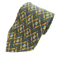 サルヴァトーレフェラガモ Salvatore Ferragamo ネクタイ シルク 絹 ワイドタイ エスニック アニマル ライオン柄 総柄 紺 ネイビー /AH8 ■GY99