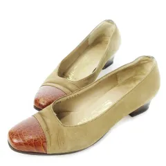 サルヴァトーレフェラガモ Salvatore Ferragamo パンプス ミドルヒール アーモンドトゥ スエード レザー 革 クロコ型押し 切替 小さいサイズ 4.5 21.5cm ベージュ 47271 /CK29 ■GY11