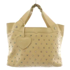 サマンサタバサ Samantha Thavasa デラックス DELUXE トートバッグ ハンド レザー スタッズ ラインストーン ロゴ ベージュ /XZ ■GY18
