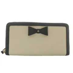 ケイトスペード KATE SPADE 長財布 レザー ラウンドファスナー リボン ロゴ アイボリー 黒 ブラック PWRU4477 /XZ ■GY11