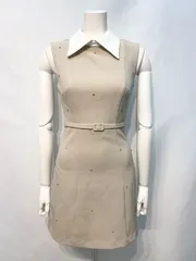 2298 DEA by ROBE de  FLEURS ディアバイローブドフルール　キャバクラ　ドレス　ノースリーブ　ストーン　襟付き　タイト　ミニ　伸縮性　キャバドレス　S