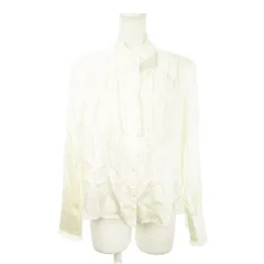 レリアン Leilian シャツ ブラウス スタンドカラー 長袖 サテン シルク混 絹 フリル ピンタック 大きいサイズ 13 アイボリー クリーム /AH23