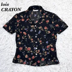 【美品】 lois CRAYON 半袖開襟シャツブラウス M ブラック 花柄のサムネイル