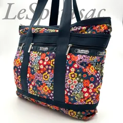 【B4467】 LeSportsac レスポートサック トートバッグ 肩掛け 花柄 ネイビー ナイロン フラワープリント 大容量 レディース