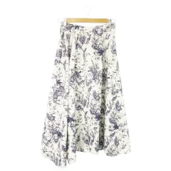 ミラオーウェン Mila Owen ロングスカート フレア アシンメトリー 花柄 総柄 ハリ感 1 M 白 ホワイト /AO24