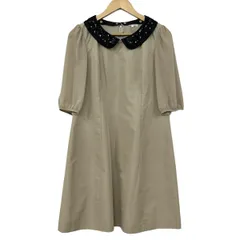 TO BE CHIC(トゥービーシック) ワンピース サイズ42 L レディース美品  - ベージュ×黒 半袖/ひざ丈/ビーズ/ビジュー