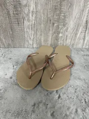 havaianas slim ハワイアナス スリム ロゴ ビーチ サンダル size３７/３８ 23.5/24/ゴールド＆茶 ■◆ レディース