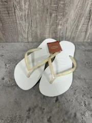 美品 havaianas slim ハワイアナス スリム タグ付き ロゴ ビーチ サンダル size37/38 23.5/24/白 ■◆ レディース