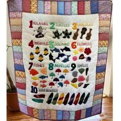 【新品】ハワイアンキルト ベビーブランケット 数字 ナンバー柄 パッチワーク風 マルチ 105×134cm マット お祝い ギフト プレゼント
