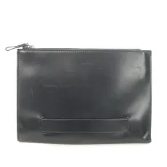 カルバンクライン プラティナム Calvin Klein PLATINUM ダイス クラッチバッグ セカンドバッグ フラグメントケース スムースレザー ロゴ刻印 黒 ブラック /AH2 ■GY99