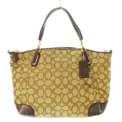 コーチ COACH ハンドバッグ 2way ショルダーバッグ キャンバス レザー 革 シグネチャー 茶 ブラウン /CK32 ■GY11