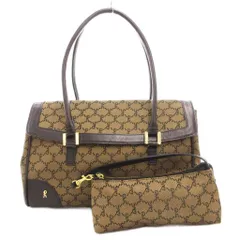 ロベルタディカメリーノ Roberta di Camerino ハンドバッグ トート 肩掛け ポーチ付 ロゴ キャンバス レザー 茶 ブラウン 黒 ブラック /GV ■GY18