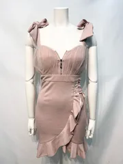 2300 Tika ティカ　キャバクラ　ドレス　リボンストラップ　フリル　レース　タイト　ミニ　伸縮性　キャバドレス　S