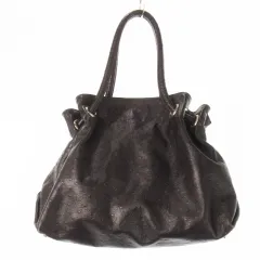 フルラ FURLA ハンドバッグ レザー 革 オーストリッチ型押し ロゴチャーム 焦げ茶 ダークブラウン /CK19 ■GY18