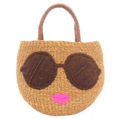 アジョリー a-jolie かごバッグ トート サングラススマイル 刺繍 茶 ブラウン ベージュ /GV ■GY18