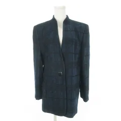 レリアン Leilian E Sports スタンドカラージャケット 総裏地 パイル 光沢感 切替 刺繍 チェック 大きいサイズ 13 青 ブルー /MN16 ■GY18