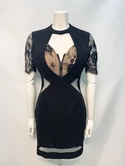 2302 DAZZY デイジー　キャバクラ　ドレス　シースルー　レース　タイト　ミニ　伸縮性　フロントジップ　キャバドレス　S