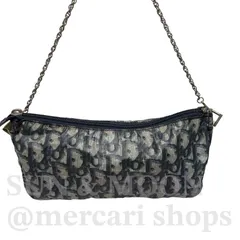 クリスチャンディオール アクセサリーポーチ トロッター柄 ブルー系 チェーン ショルダーバッグ パーティー  OJ262-2