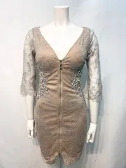 2303 DAZZY デイジー　キャバクラ　ドレス　パール　フラワー刺繍　総レース　タイト　ミニ　フロントジップ　キャバドレス　M