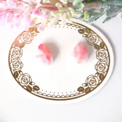 no.461　レジン　小石型　アルコールインクアート風　赤系　ぷっくり　ピアス　イヤリング　ハンドメイド