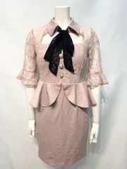 2304  DAZZY デイジー　キャバクラ　ドレス　レース　フリル　ペプラム　タイト　ミニ　伸縮性　襟付き　リボン　パールボタン　キャバドレス　M