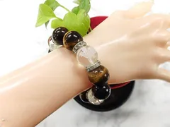 在庫処分 天然石 タイガーアイ15.9～16.5mm玉+水晶四神ブレスレット 内周17.0cm 　　261221134