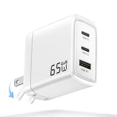 【新品】 PD 充電器 65W type-c 急速充電器 【3台同時に急速充電・超軽量】タイプc GaNIII技術 携帯充電器 3ポート「各Cポートで65W」スマホ充電器 小型 折りたたみ式プラグ 旅行に最適【PSE認証済/PD3.0/QC3.0/PPS対 0