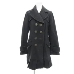 バーバリーブルーレーベル BURBERRY BLUE LABEL ピーコート Pコート ロングコート ウール 38 グレー ダブル ロゴボタン フリルヘム /IU ■GY11