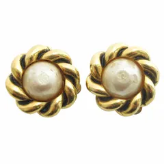 シャネル CHANEL ヴィンテージ ツイストデザイン フェイクパール イヤリング イヤーカフ アクセサリー 両耳 金メッキ 金色 ゴールドカラー ★AA☆