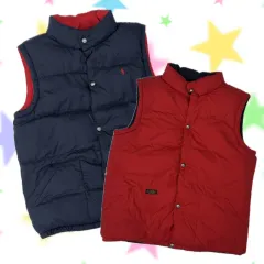 ポロ ラルフローレン 刺繍 ロゴ ダウン ベスト リバーシブル Y2K ネイビー/レッド