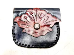 レザーカービング　財布　コインケース　コンパクト　レザークラフト　工芸品　花柄　フラワー　ヴィンテージ A8254A00