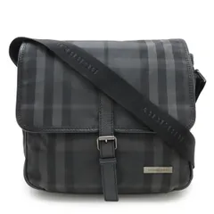 BURBERRY バーバリー チェック柄 メッセンジャーバッグ ショルダーバッグ 斜め掛け ナイロン レザー ブラック 黒 グレー シルバー金具