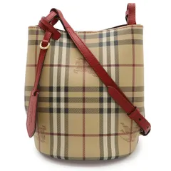 BURBERRY バーバリー ノバチェック チェック柄 ショルダーバッグ バケツ型 斜め掛け PVC レザー ベージュ 赤 レッド ゴールド金具